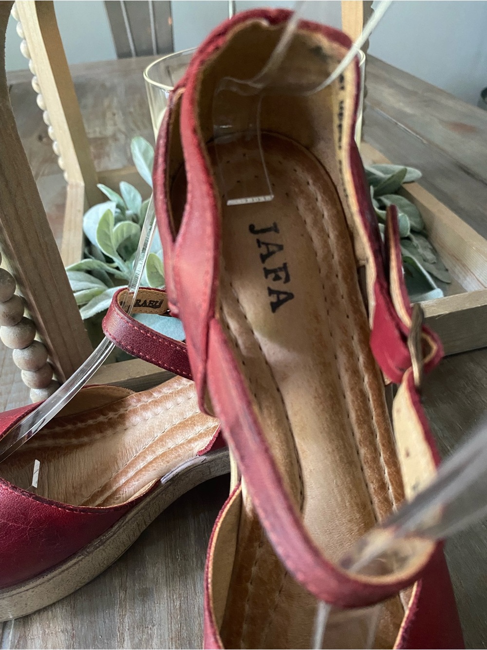 Jafa Boho Leather Platform Handmade Strappy Mary Jane Sandals Womens 38 Ruby Red - Picture 2 of 16